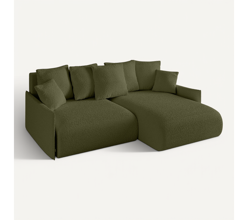Canapé D'angle Convertible Onesk-l-v1 216x177x72 Angle Droit En Bouclette - Vert
