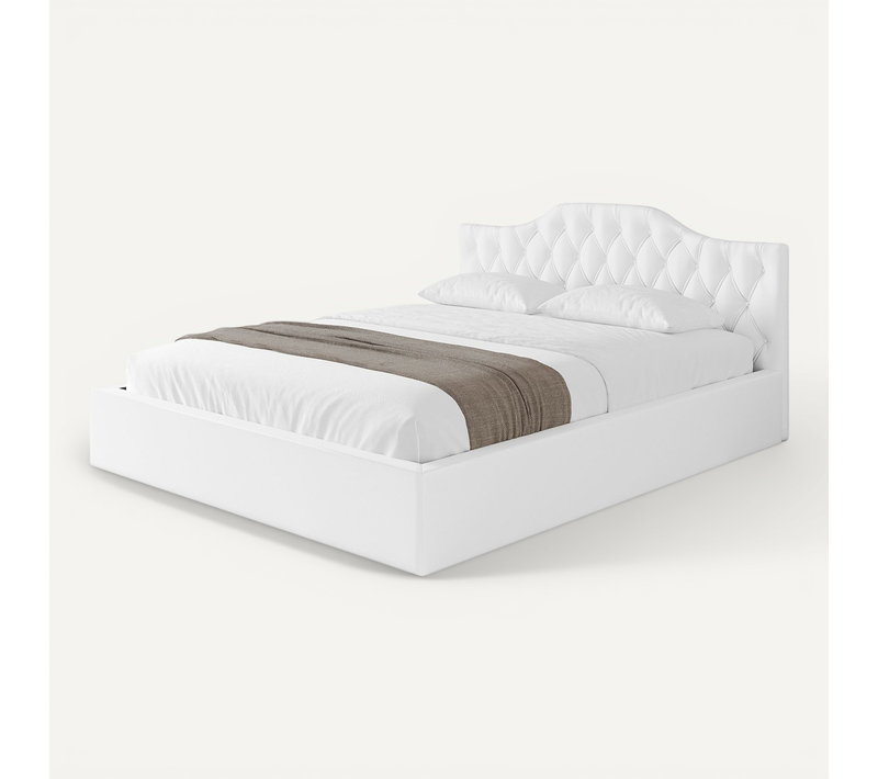 Lit Tapissé Avec Tête De Lit Tissu Imitation Cuir - Falio-v1 160x200cm Blanc