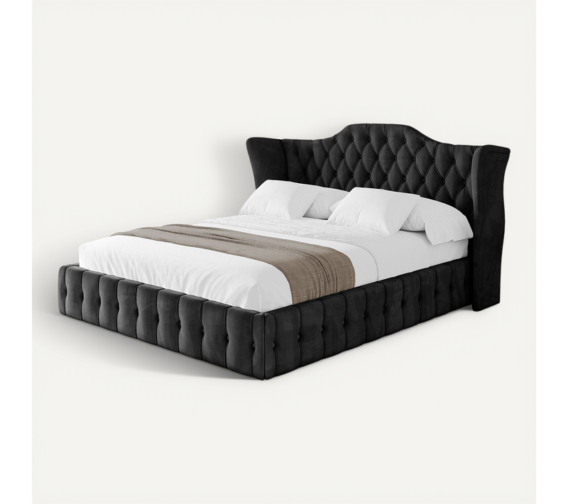 Lit Tapissé Avec Tête De Lit Tissu Pet-friendly - Mody 200x200 Noir