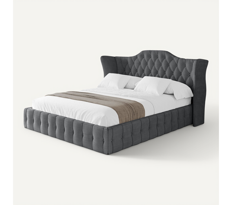Lit Tapissé Avec Tête De Lit Tissu Velours - Mody 120x200 Gris
