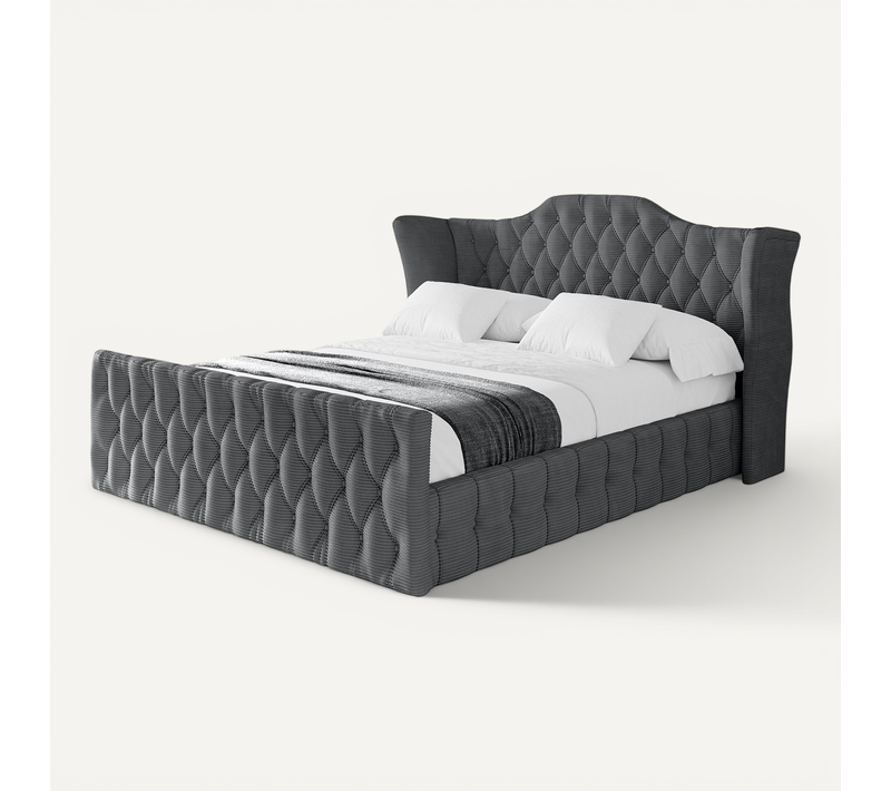 Lit Tapissé Avec Tête De Lit Tissu Velours - Mody-z 200x200 Cm Gris