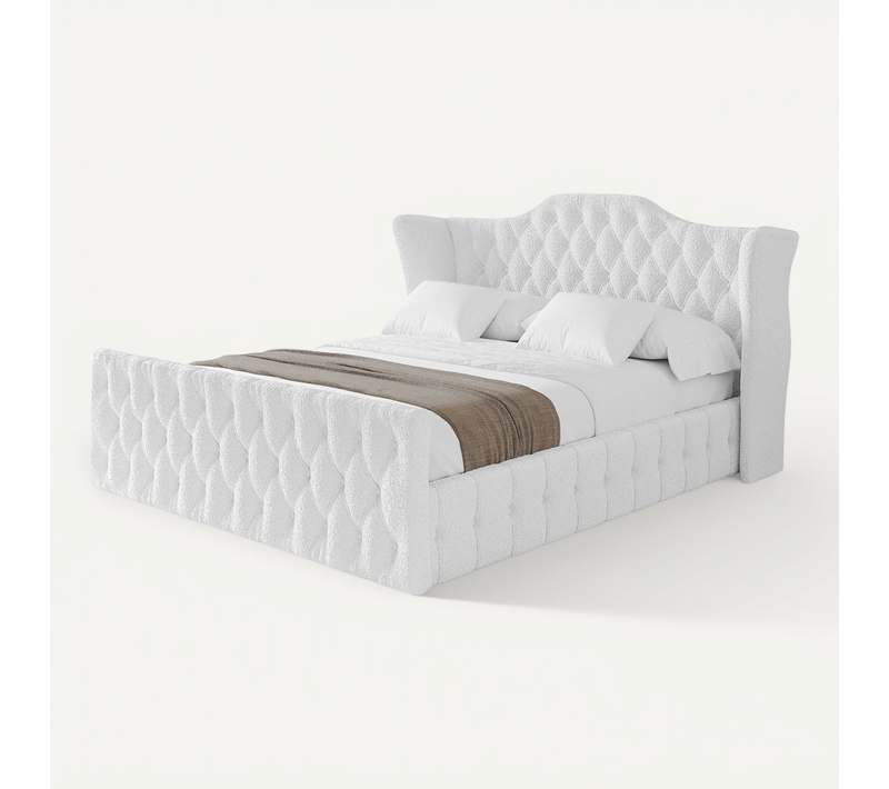 Lit Tapissé Avec Tête De Lit Tissu Bouclé - Mody-z 180x200 Cm Blanc