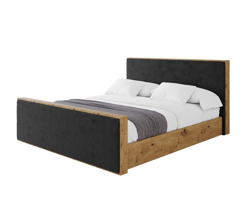 Lit Tapissé Avec Un Coffre De Rangement Tissu Fourrure - Enzo9-z 160x200 Cm Gris Foncé
