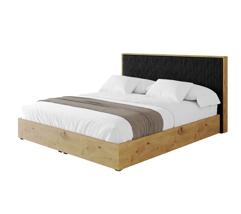 Lit Tapissé Avec Un Coffre De Rangement Tissu Côtelée - Enzo10 140x200 Noir