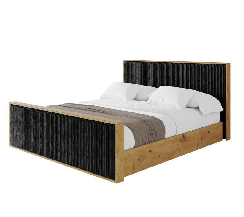 Lit Tapissé Avec Un Coffre De Rangement Tissu Côtelée - Enzo10-z 160x200 Noir