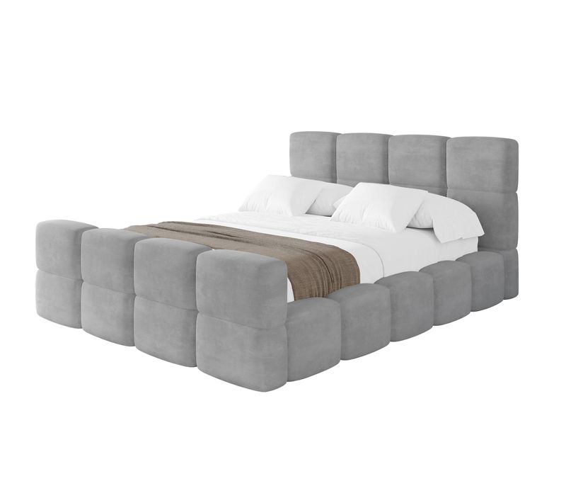 Lit Tapissé Avec Un Coffre De Rangement Et Tête De Lit Imperméable - Nata-z 160x200 Cm Gris