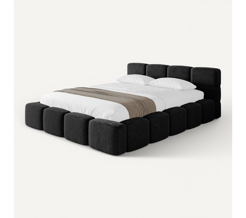 Lit Tapissé Avec Un Coffre De Rangement Et Tête Tissu Particulièrement - Nata-v1 160x200 Cm Noir
