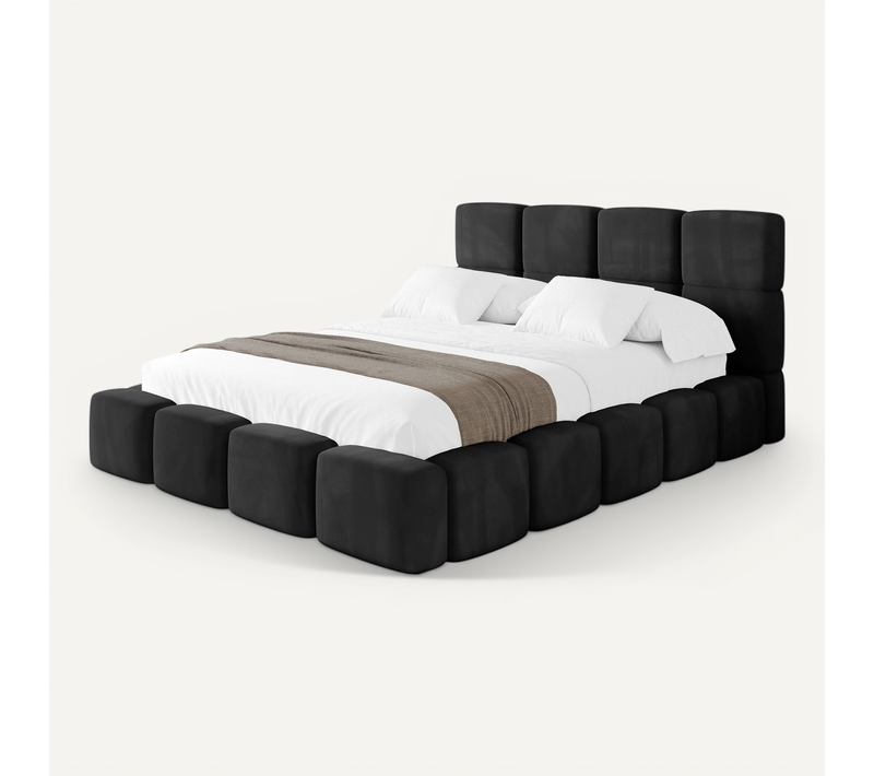 Lit Tapissé Avec Un Coffre De Rangement Et Tête De Lit Pet-friendly - Nata 160x200cm Noir