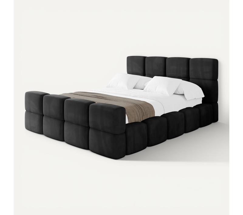Lit Tapissé Avec Un Coffre De Rangement Et Tête De Lit Pet-friendly - Nata-z 160x200cm Noir