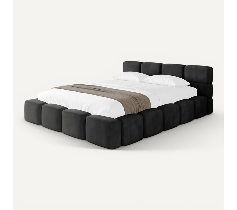 Lit Tapissé Avec Un Coffre De Rangement Et Tête De Lit Pet-friendly - Nata-v1 160x200cm Noir