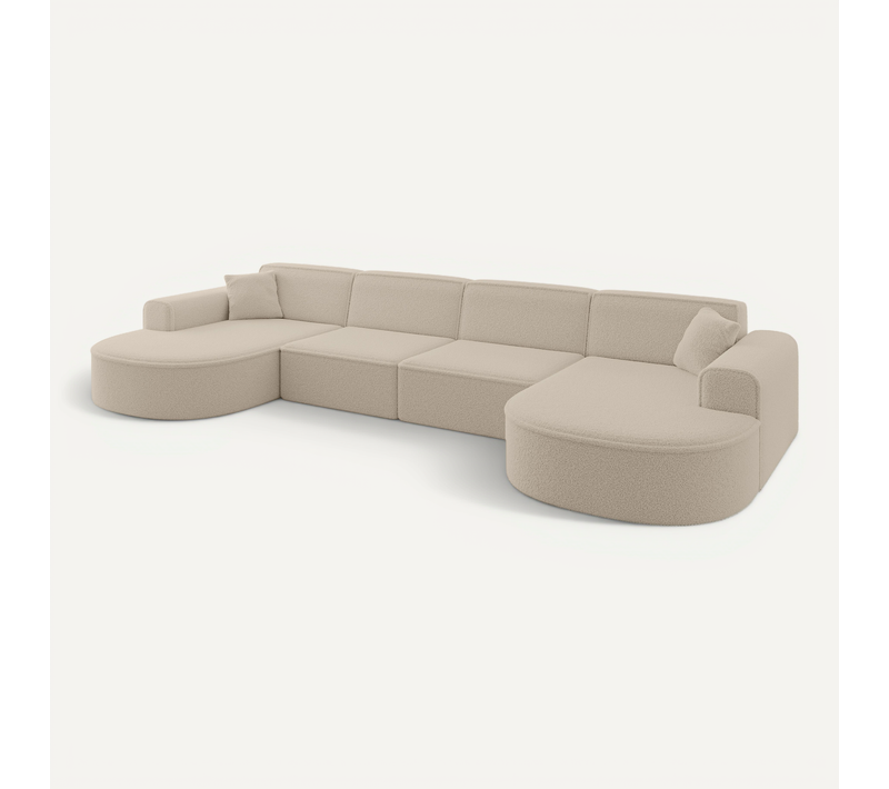 Canapé D'angle Mari-u2 388x171x79,5 Panoramique En Bouclé - Beige Foncé
