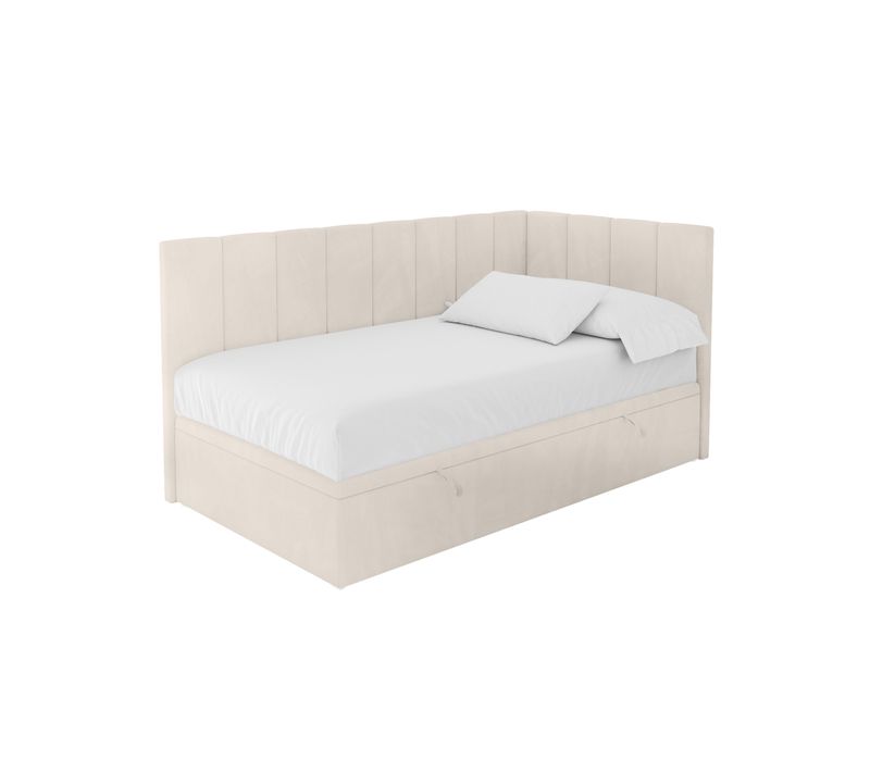 Lit Simple Avec Coffre De Rangement Lovy, Gauche 80x200 Cm Beige