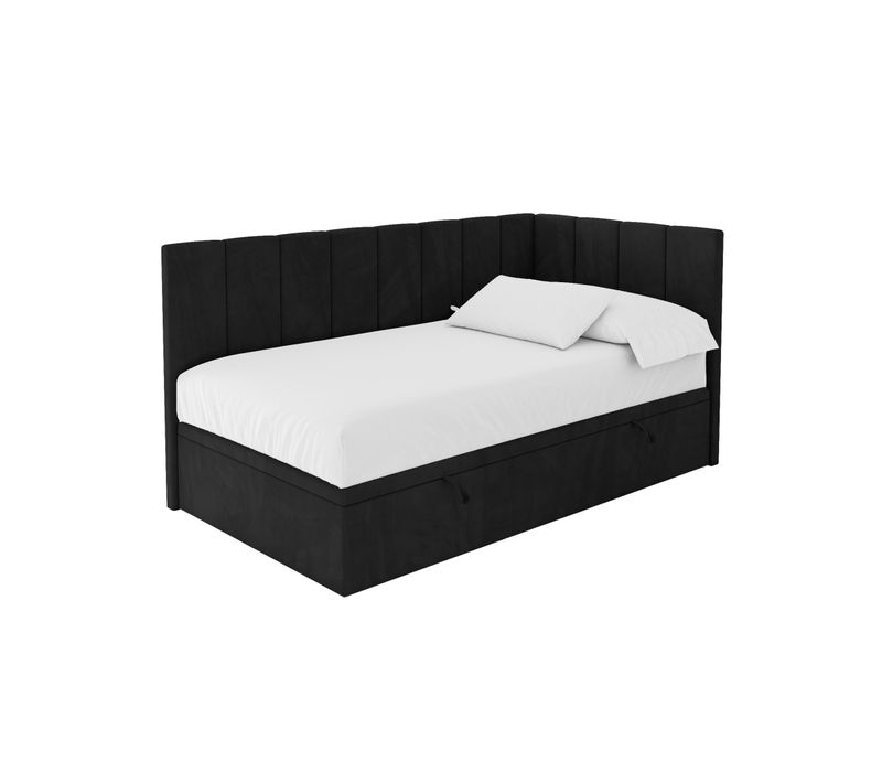 Lit Simple Avec Coffre De Rangement Lovy, Gauche 90x200 Cm Noir