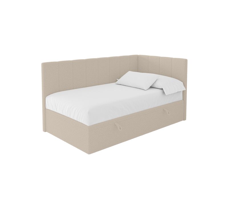 Lit Simple Avec Coffre De Rangement Lovy, Gauche 80x200 Cm Beige Foncé