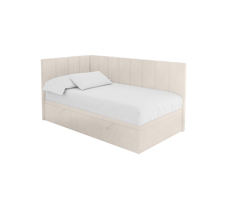 Lit Simple, Coffre De Rangement, Droite - Lovy 80x200 Beige