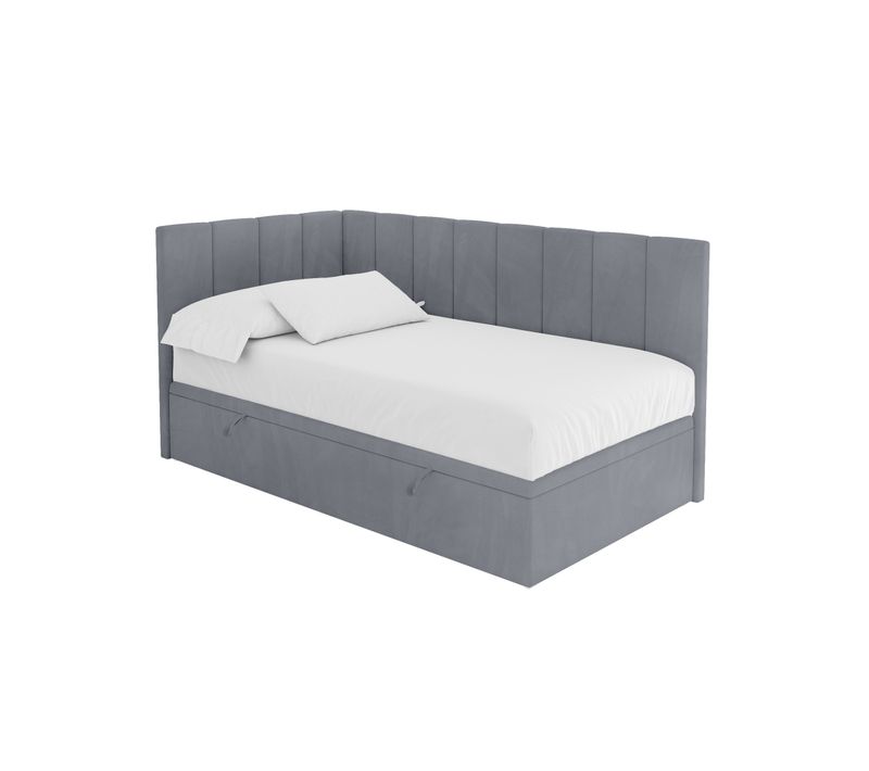 Lit Simple, Coffre De Rangement, Droite - Lovy 100x200 Gris
