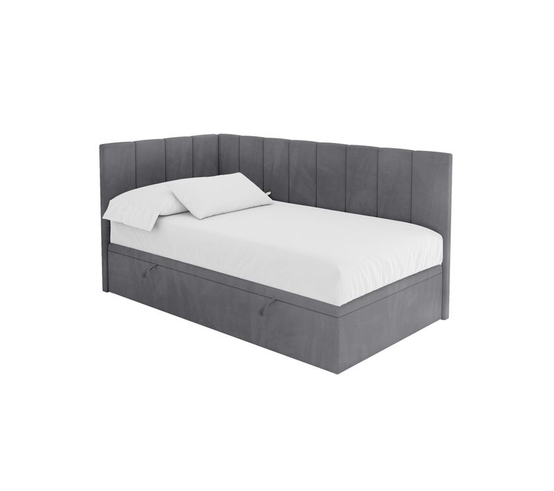 Lit Simple, Coffre De Rangement, Droite - Lovy 100x200 Gris Foncé