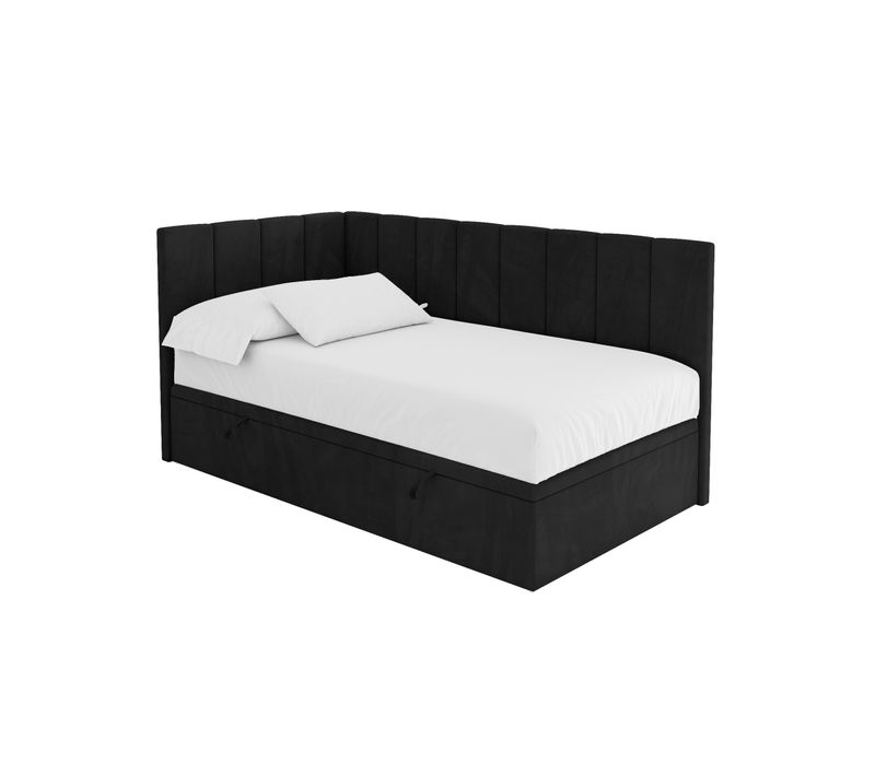 Lit Simple, Coffre De Rangement, Droite - Lovy 90x200 Noir