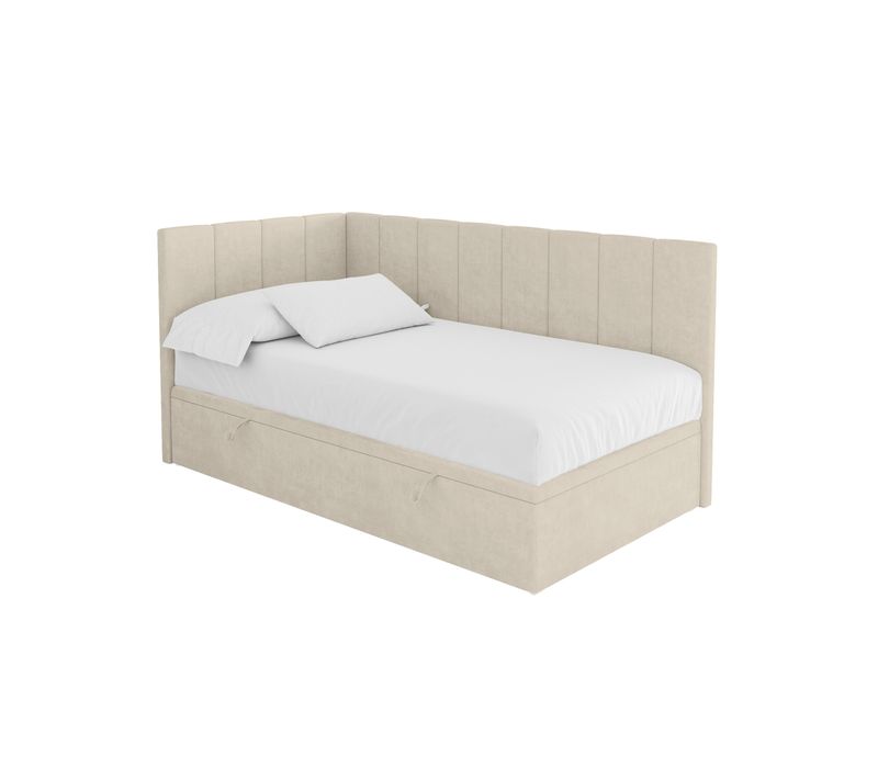 Lit Simple, Coffre De Rangement, Droite - Lovy 90x200 Beige