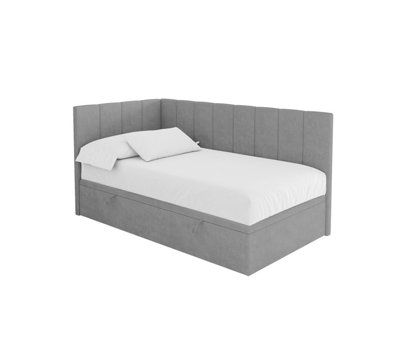 Lit Simple, Coffre De Rangement, Droite - Lovy 80x200 Gris