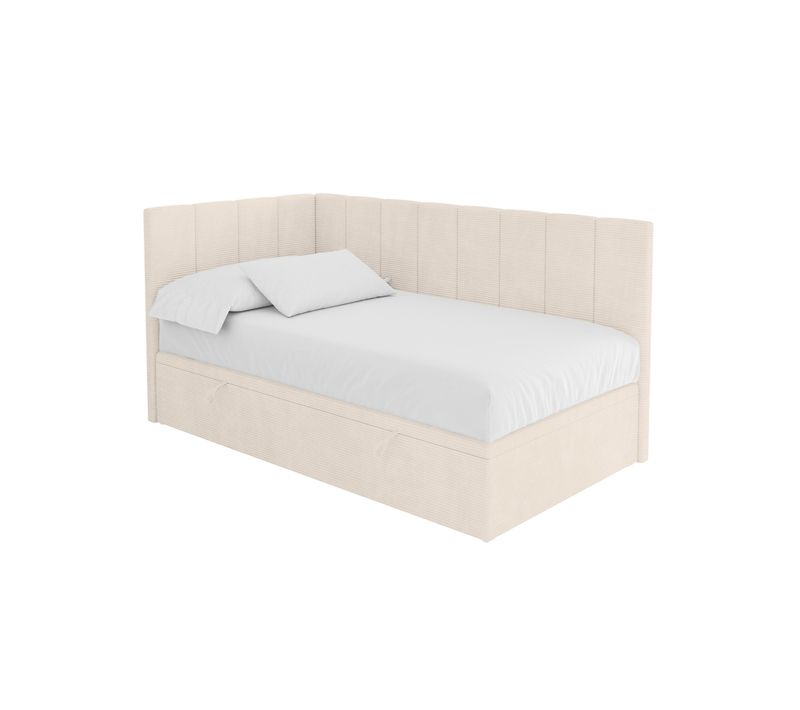 Lit Simple, Coffre De Rangement, Droite - Lovy 90x200 Beige