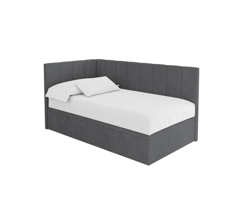 Lit Simple, Coffre De Rangement, Droite - Lovy 100x200 Gris Foncé