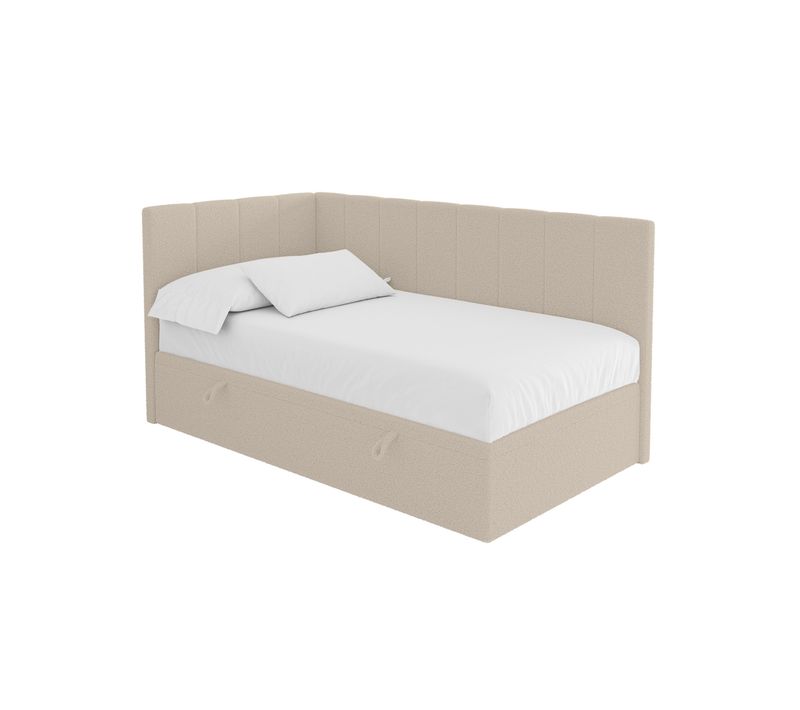 Lit Simple, Coffre De Rangement, Droite - Lovy 90x200 Beige Foncé