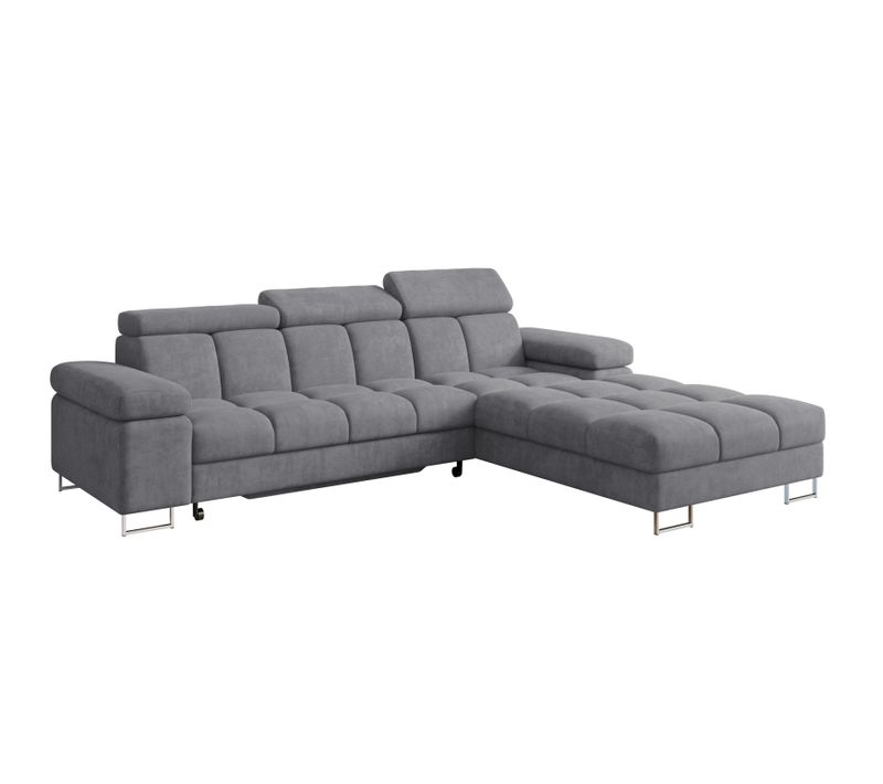 Canapé D'angle Droit Convertible - Coma L 271x203x79cm Gris Velours