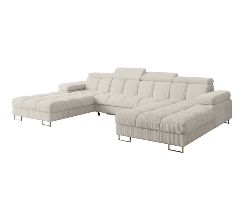 Canapé Panoramique Convertible - Coma U2 345x203x79cm Crème Velours Côtelé