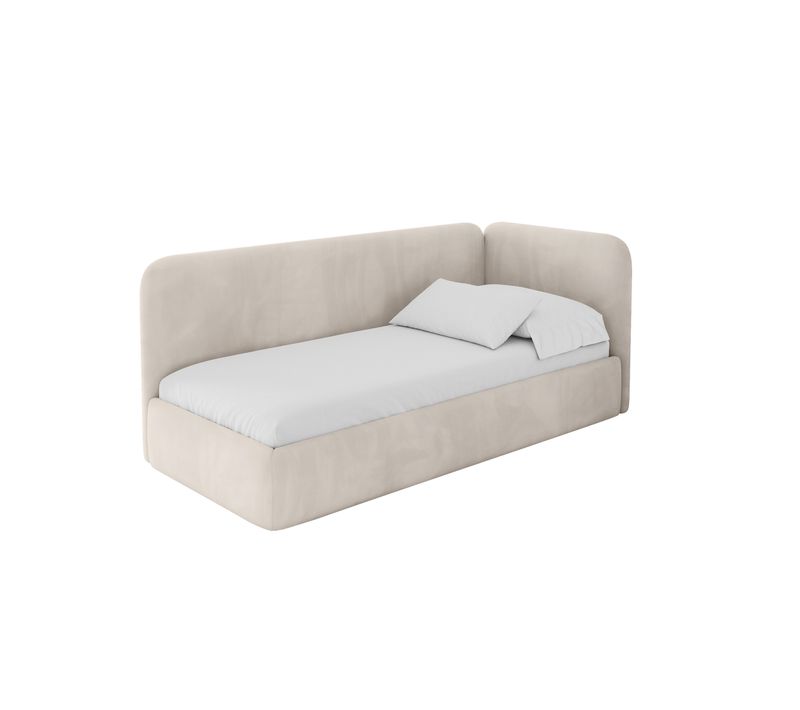 Lit Adolescent Gauche Avec Rangement Elsy 90x200cm Beige En Velours