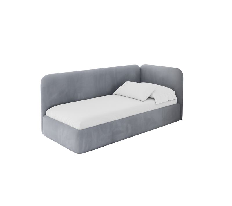 Lit Adolescent Gauche Avec Rangement Elsy 80x200cm Gris En Velours