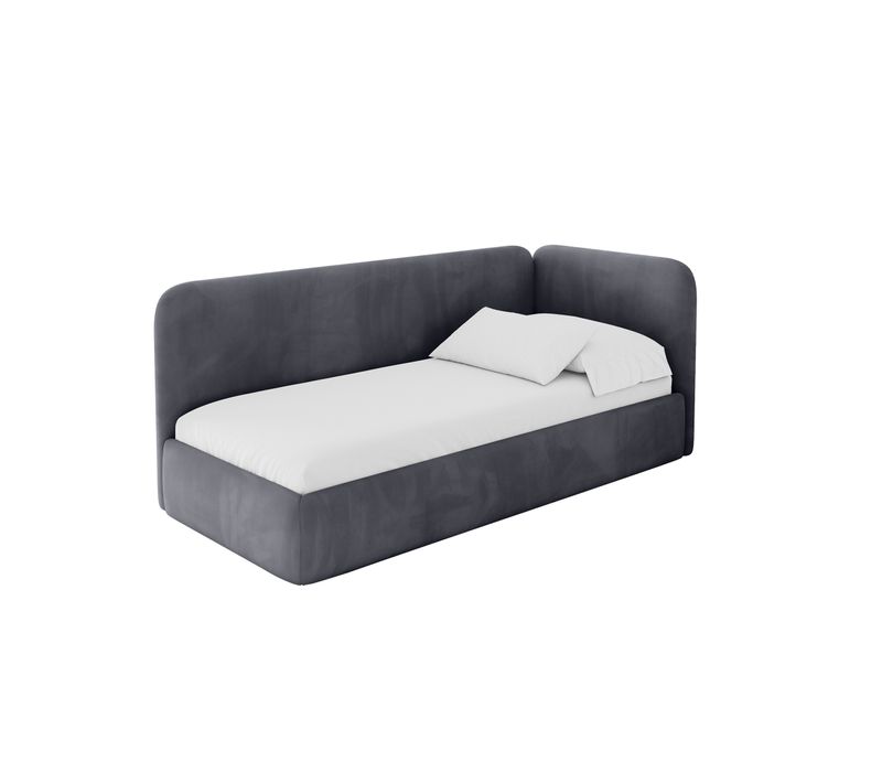 Lit Adolescent Gauche Avec Rangement Elsy 90x200cm Gris Foncé En Velours