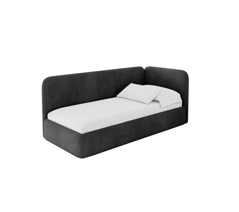 Lit Adolescent Gauche Avec Rangement Elsy 90x200cm Noir En Velours