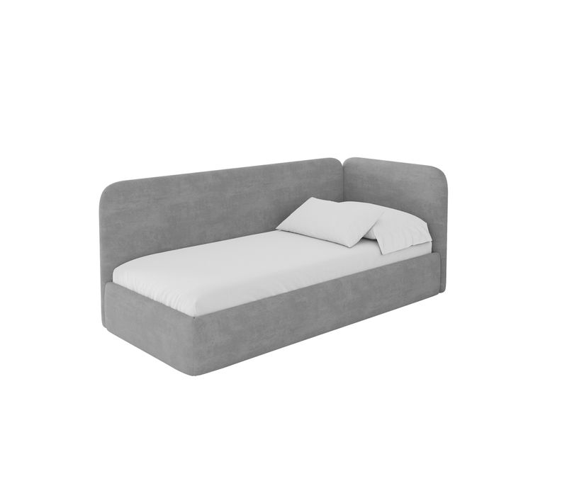 Lit Adolescent Gauche Avec Rangement Elsy 90x200cm Gris Cendré En Velours