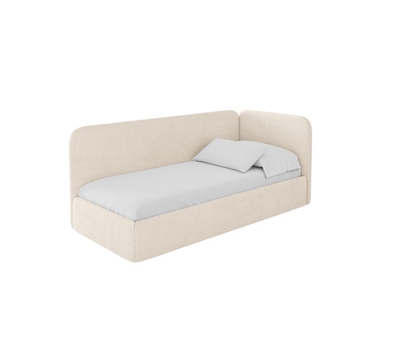 Lit Adolescent Gauche Avec Rangement Elsy 80x200cm Beige En Velours Côtelé