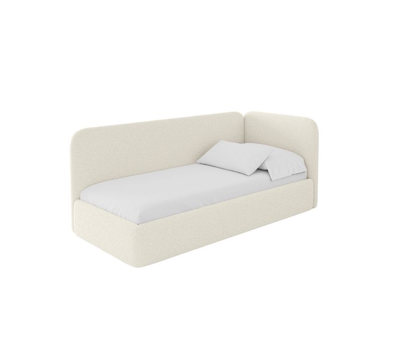 Lit Adolescent Gauche Avec Rangement Elsy 90x200cm Beige En Bouclé