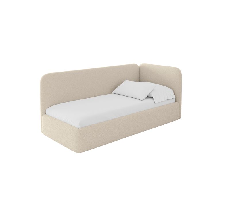 Lit Adolescent Gauche Avec Rangement Elsy 100x200cm Beige Foncé En Bouclé