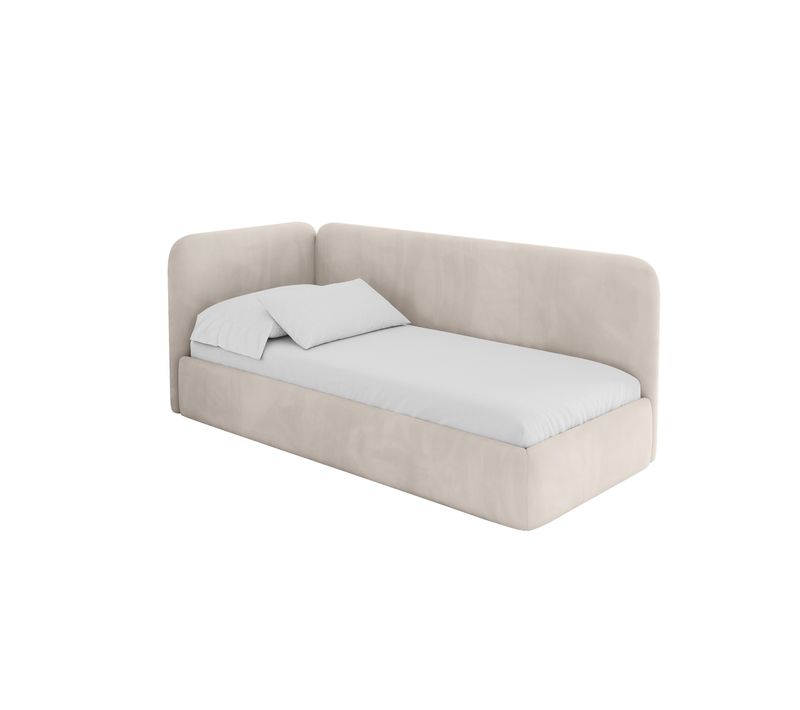 Lit Adolescent Droit Avec Rangement Elsy 100x200cm Beige En Velours