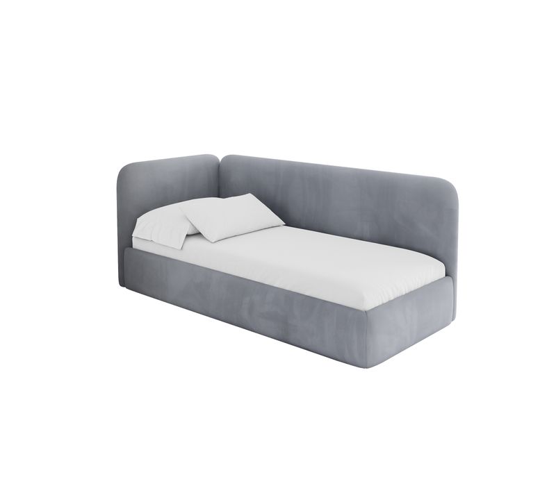 Lit Adolescent Droit Avec Rangement Elsy 100x200cm Gris En Velours