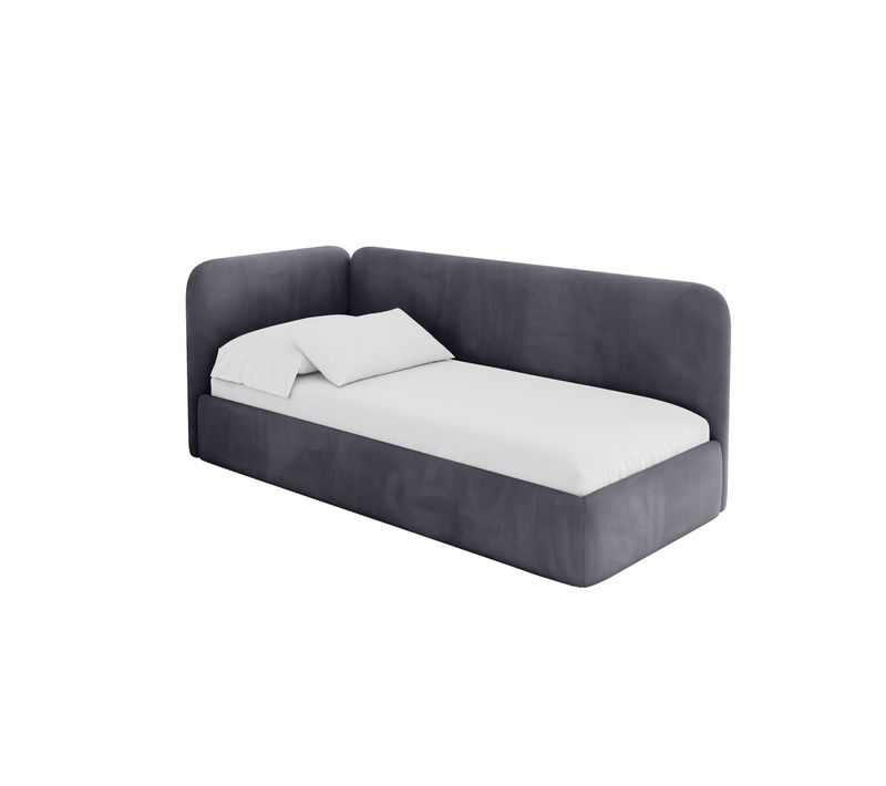 Lit Adolescent Droit Avec Rangement Elsy 80x200cm Gris Foncé En Velours