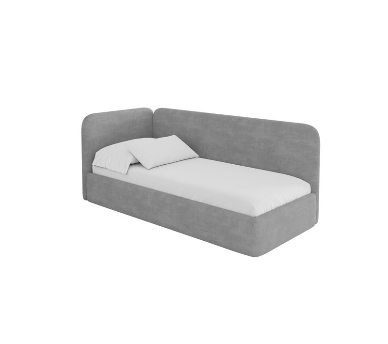 Lit Adolescent Droit Avec Rangement Elsy 90x200cm Gris Cendré En Velours
