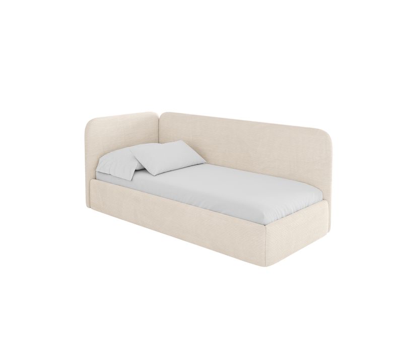 Lit Adolescent Droit Avec Rangement Elsy 100x200cm Beige En Velours Côtelé