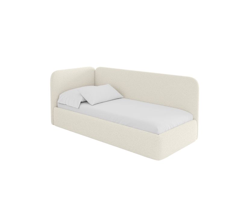 Lit Adolescent Droit Avec Rangement Elsy 100x200cm Beige En Bouclé