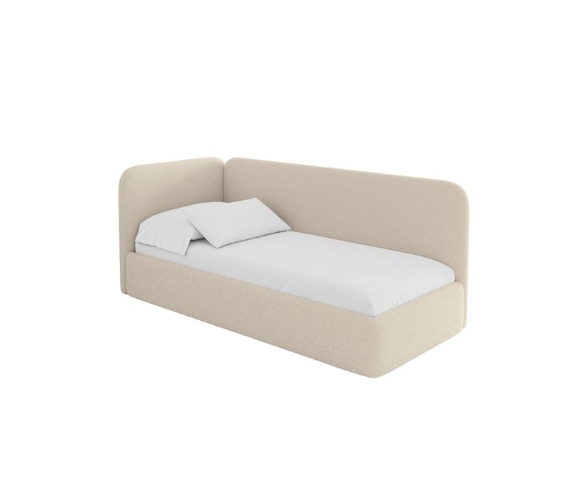 Lit Adolescent Droit Avec Rangement Elsy 80x200cm Beige Foncé En Bouclé