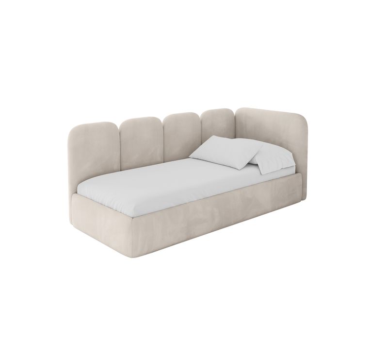 Lit Adolescent Gauche Avec Rangement Vely 90x200cm Beige En Velours