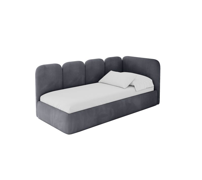 Lit Adolescent Gauche Avec Rangement Vely 100x200cm Gris Foncé En Velours