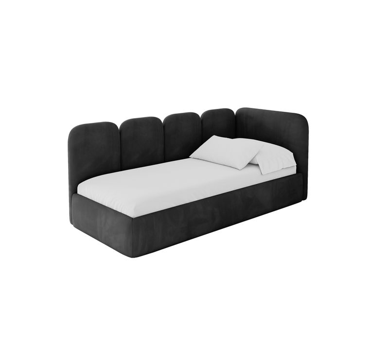 Lit Adolescent Gauche Avec Rangement Vely 100x200cm Noir En Velours