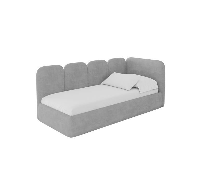 Lit Adolescent Gauche Avec Rangement Vely 90x200cm Gris Cendré En Velours