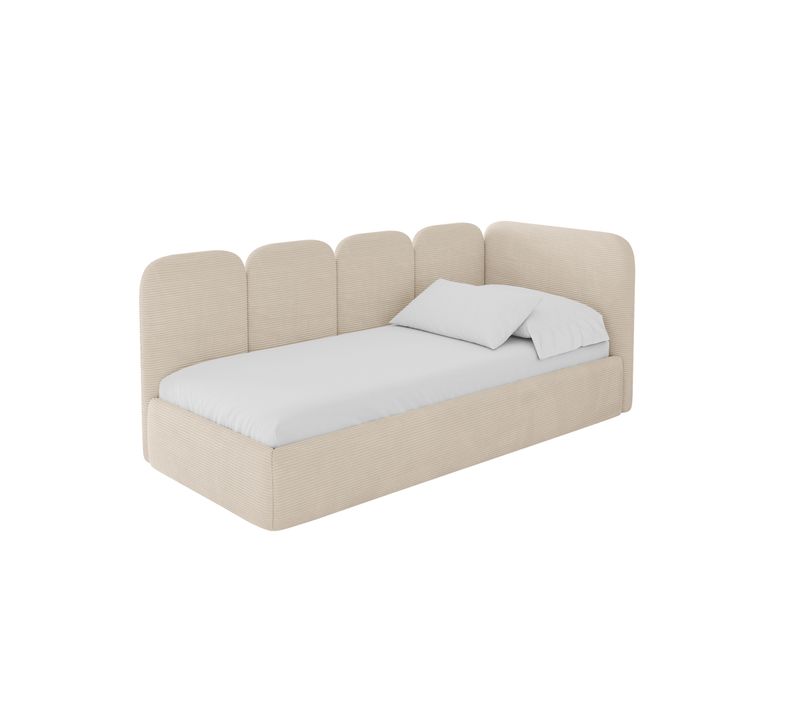 Lit Adolescent Gauche Avec Rangement Vely 80x200cm Beige En Velours Côtelé