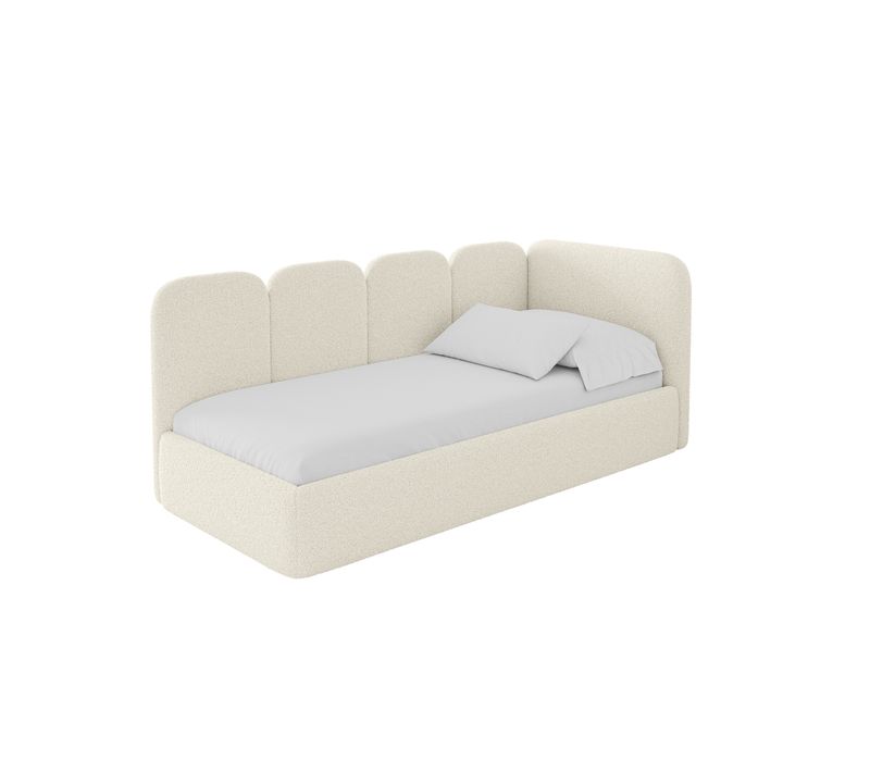Lit Adolescent Gauche Avec Rangement Vely 80x200cm Beige En Bouclé